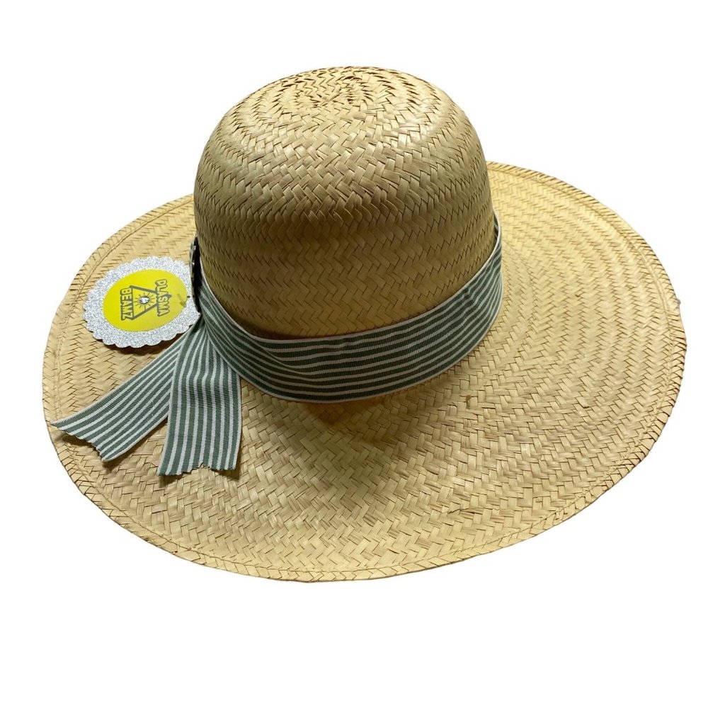 Handmade Straw Panama Hat with Green Stripe Grosgrain Ribbon Detail - Picture 8 of 11